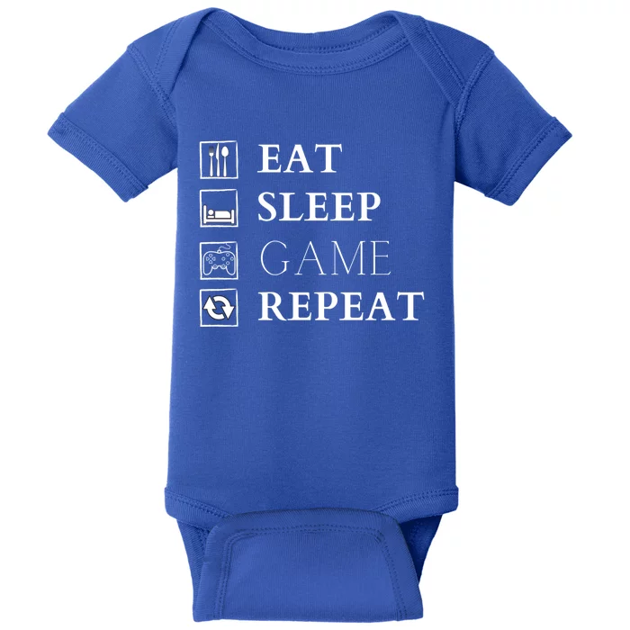 Gamer Design Eat Sleep Game Repeat Funny Gift Baby Bodysuit