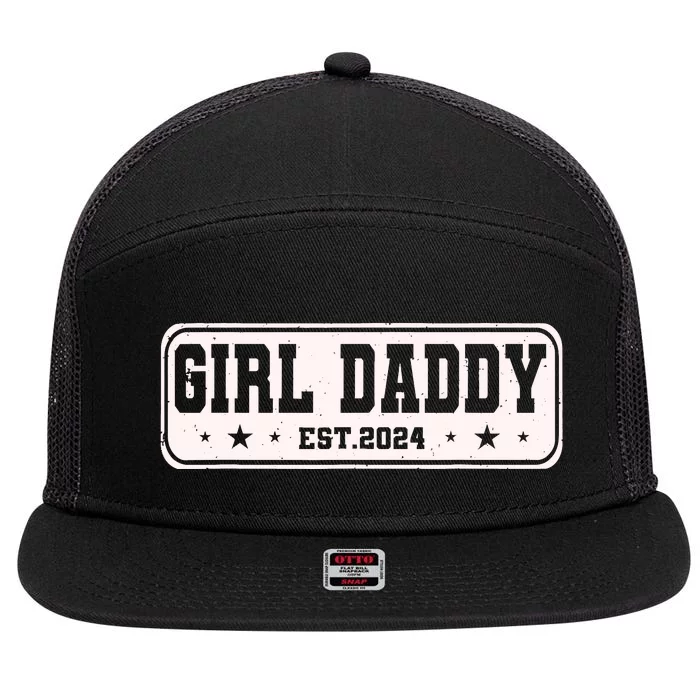 Girl Daddy Est 2024 To Be Gifts For 1st Time Dad 7 Panel Mesh Trucker Snapback Hat