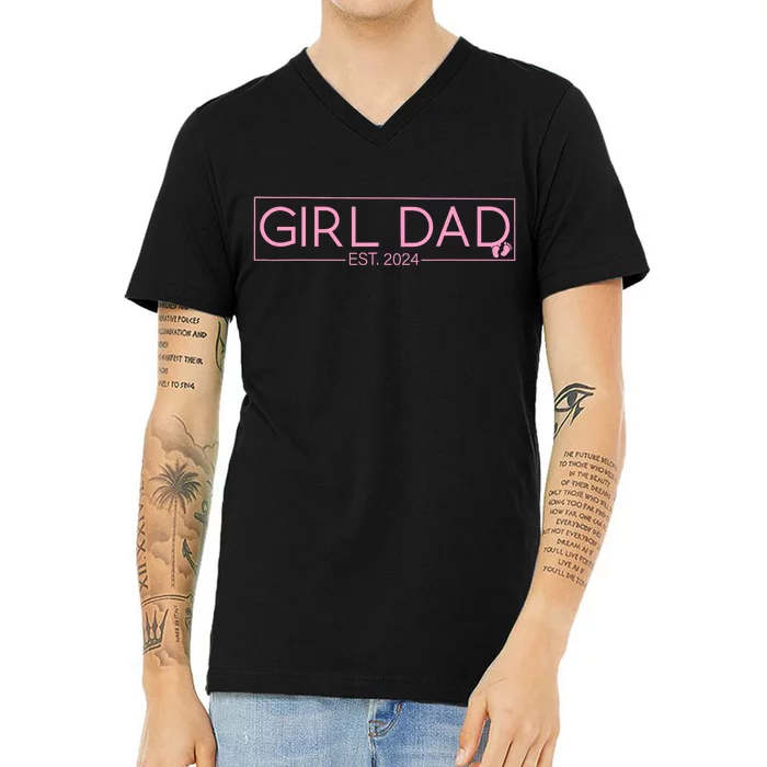 Girl Dad Est 2024 Newborn Daddy Father Baby Girl V-Neck T-Shirt