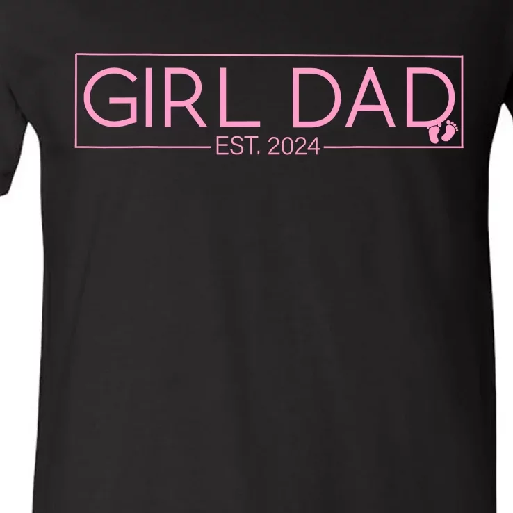 Girl Dad Est 2024 Newborn Daddy Father Baby Girl V-Neck T-Shirt