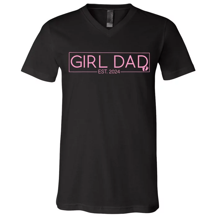 Girl Dad Est 2024 Newborn Daddy Father Baby Girl V-Neck T-Shirt