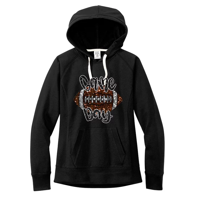 Game Day Football Bling Bling Football Lover Fall Autumn Gift Women's Fleece Hoodie