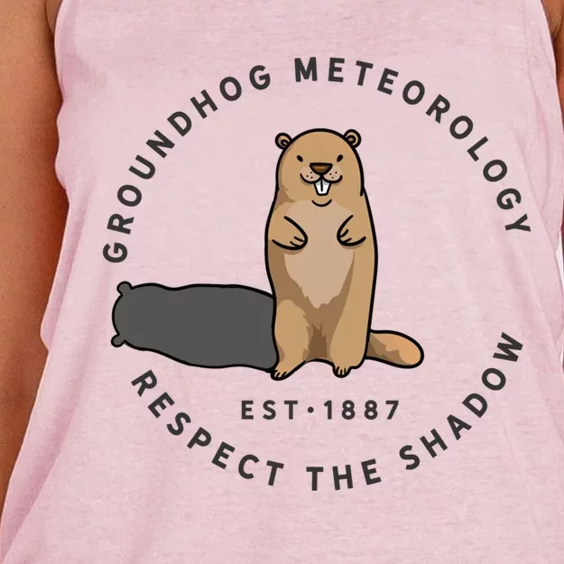 Groundhog Day Funny Quote Funny Gift Respect The Shadow Meteorology Gift Women's Knotted Racerback Tank