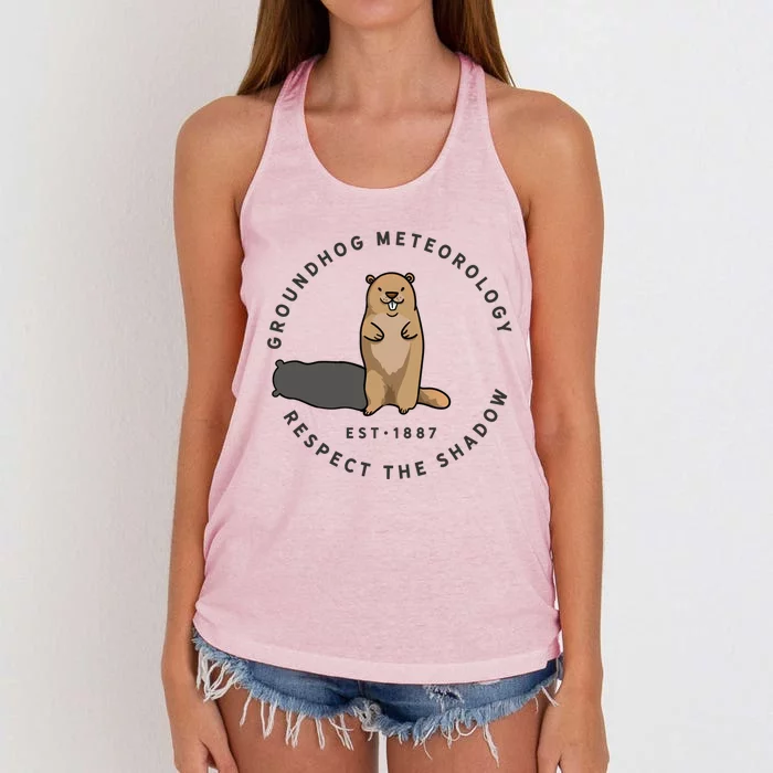 Groundhog Day Funny Quote Funny Gift Respect The Shadow Meteorology Gift Women's Knotted Racerback Tank