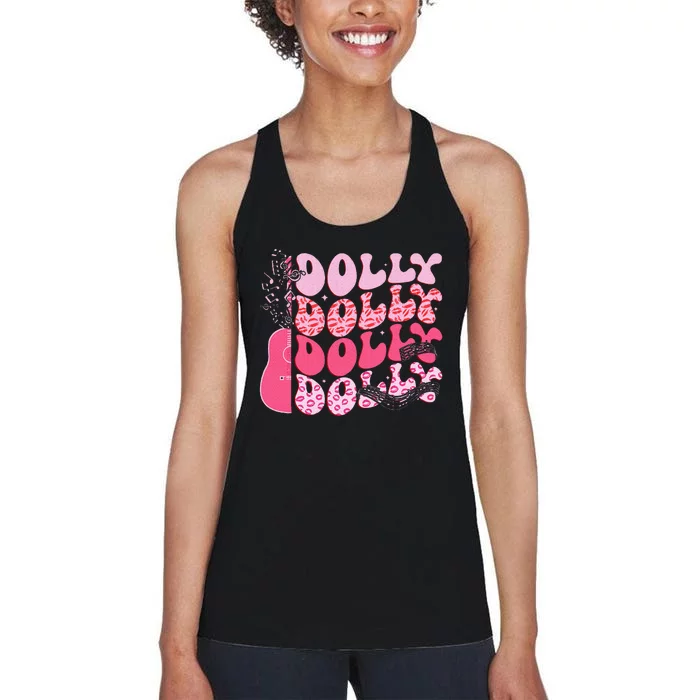 Groovy Dolly First Name Guitar Pink Cowgirl Western Women's Racerback Tank