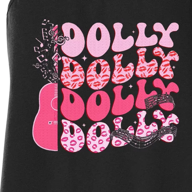 Groovy Dolly First Name Guitar Pink Cowgirl Western Women's Racerback Tank