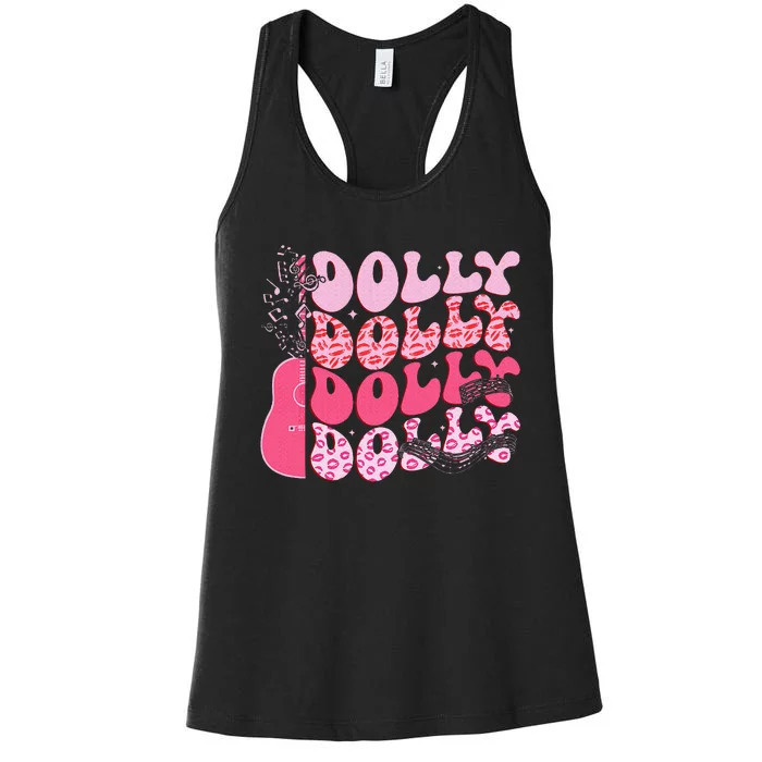 Groovy Dolly First Name Guitar Pink Cowgirl Western Women's Racerback Tank