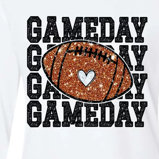 Game Day Football Bling Bling Football Lover Trendy Womens Cotton Relaxed Long Sleeve T-Shirt