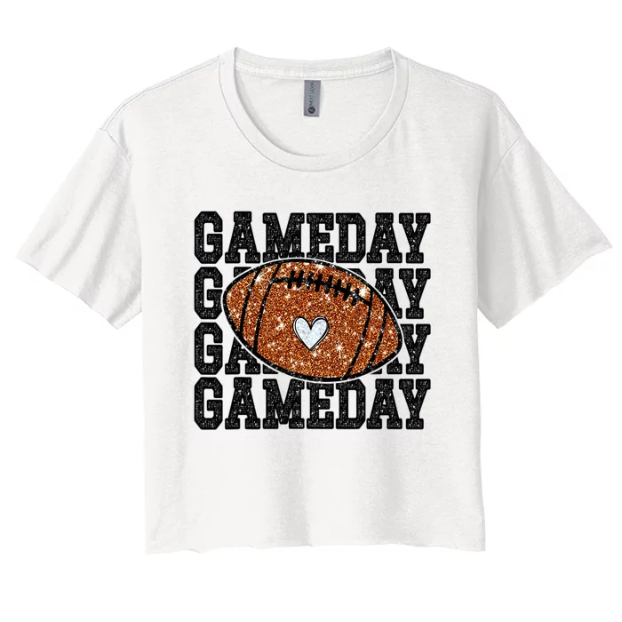 Game Day Football Bling Bling Football Lover Trendy Women's Crop Top Tee