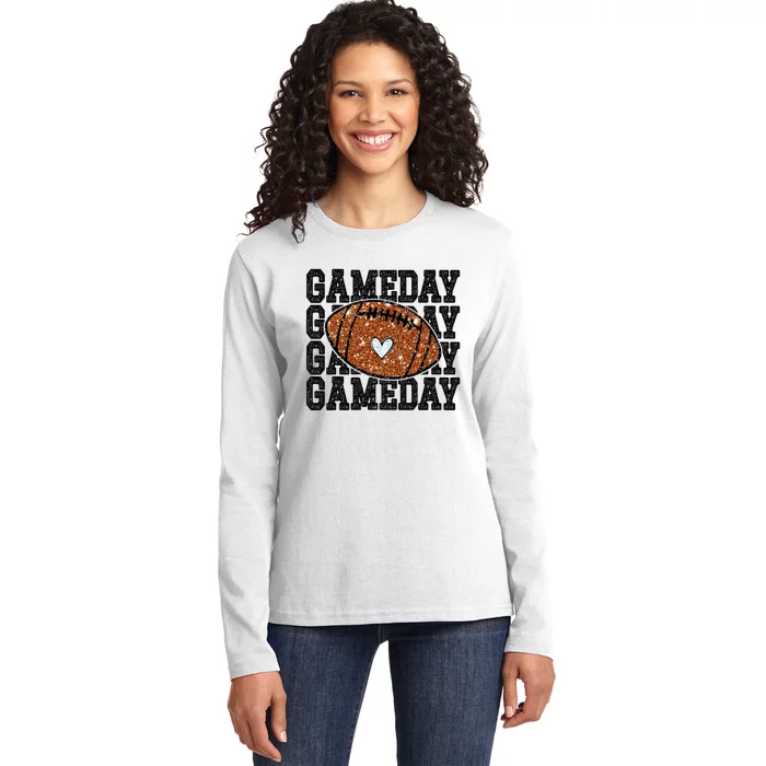 Game Day Football Bling Bling Football Lover Trendy Ladies Long Sleeve Shirt