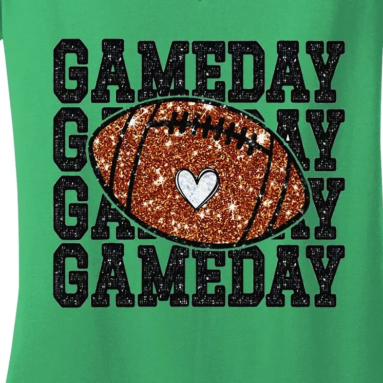 Game Day Football Bling Bling Football Lover Trendy Gift Women's V-Neck T-Shirt