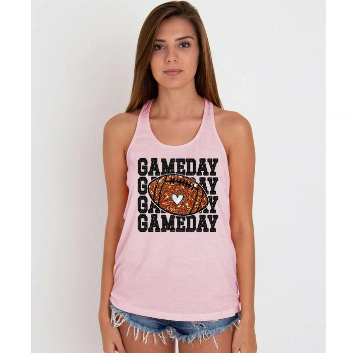 Game Day Football Bling Bling Football Lover Trendy Gift Women's Knotted Racerback Tank