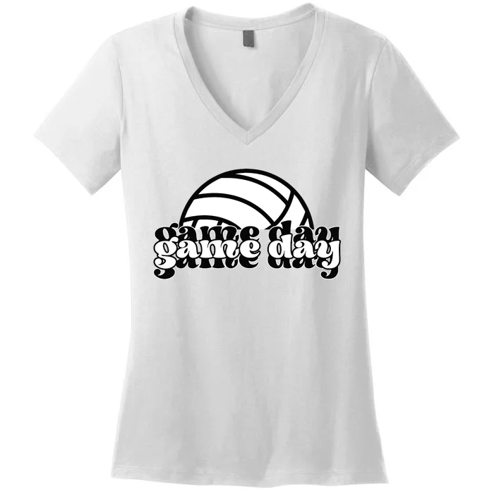 Game Day Funny Team Sports Volleyball Mom Dad Coach Women's V-Neck T-Shirt