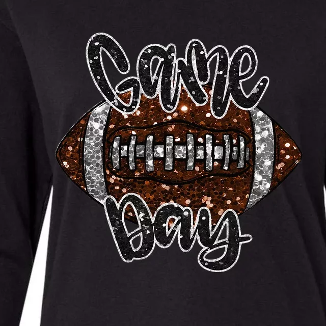 Game Day Football Bling Bling Football Lover Fall Autumn Womens Cotton Relaxed Long Sleeve T-Shirt