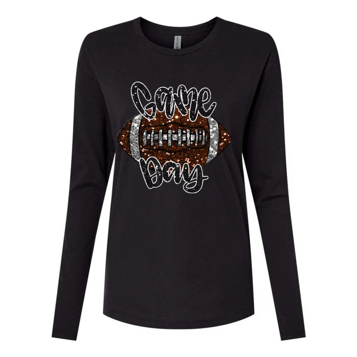 Game Day Football Bling Bling Football Lover Fall Autumn Womens Cotton Relaxed Long Sleeve T-Shirt