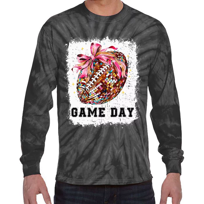 Game Day Football Season Football Bow Tie-Dye Long Sleeve Shirt