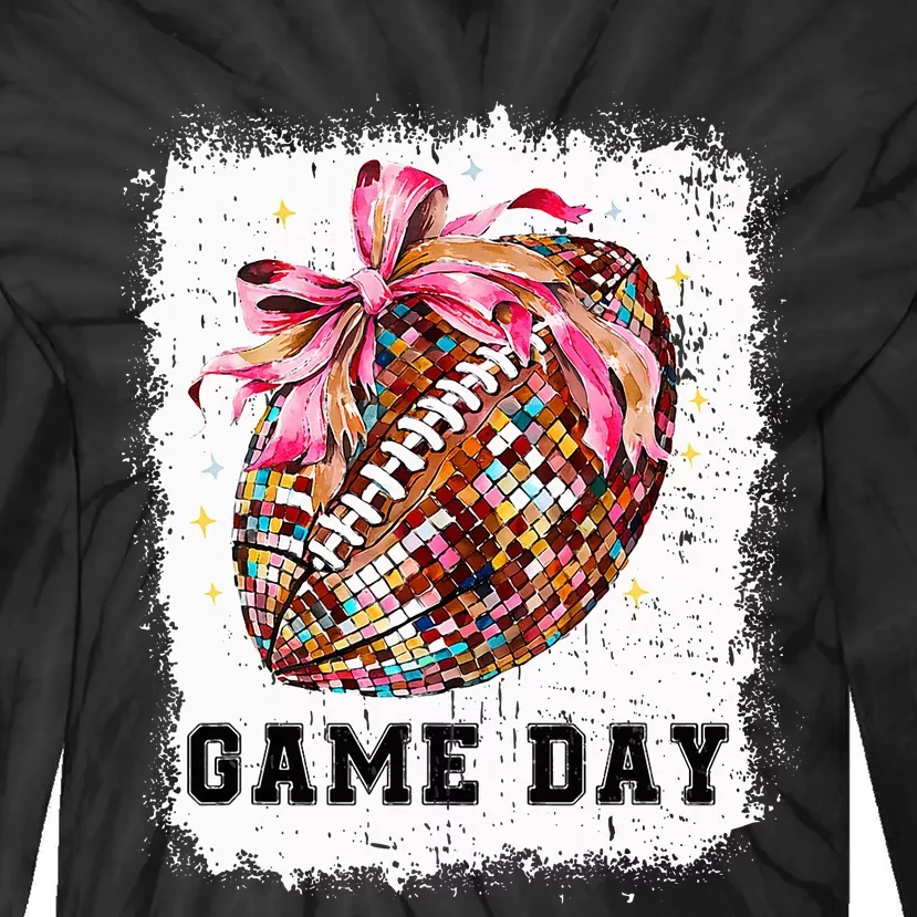 Game Day Football Season Football Bow Tie-Dye Long Sleeve Shirt