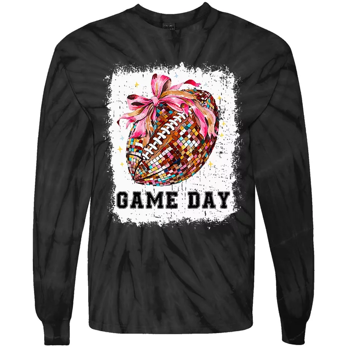 Game Day Football Season Football Bow Tie-Dye Long Sleeve Shirt