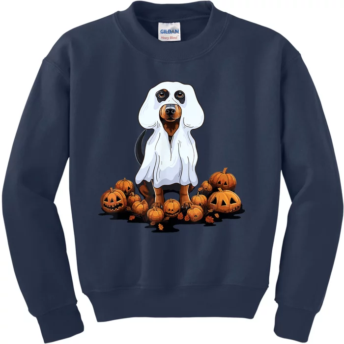 Ghost Dachshund Funny Halloween Wiener Dog Ghost Costume Kids Sweatshirt