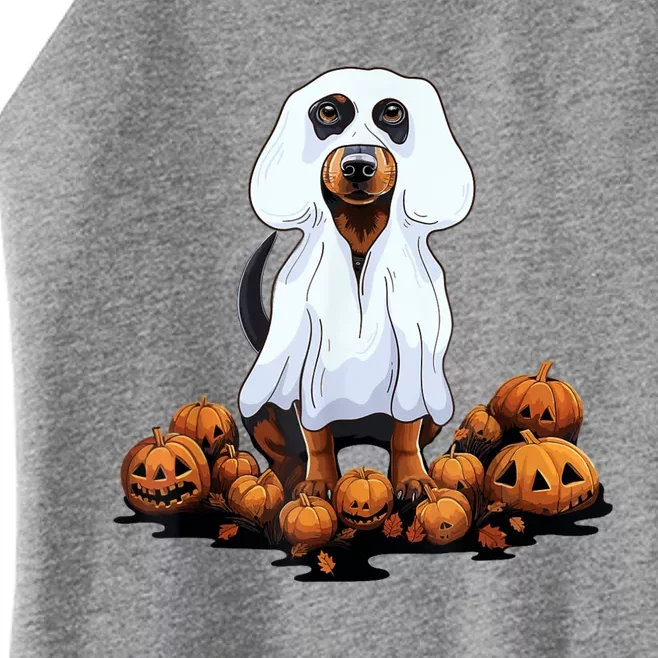 Ghost Dachshund Funny Halloween Wiener Dog Ghost Costume Women’s Perfect Tri Rocker Tank