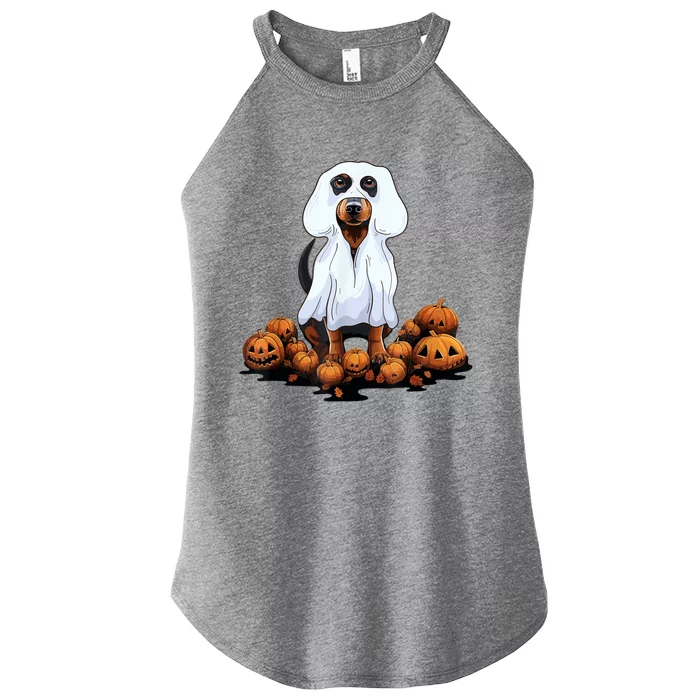 Ghost Dachshund Funny Halloween Wiener Dog Ghost Costume Women’s Perfect Tri Rocker Tank