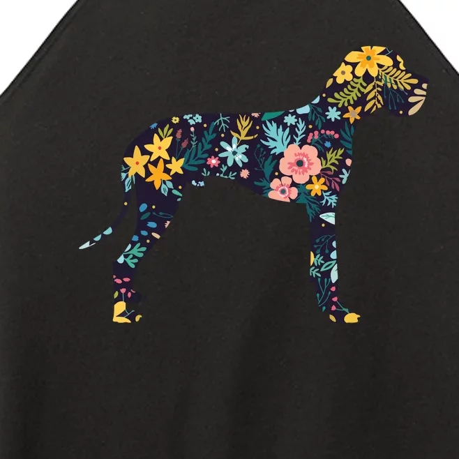 Great Dane Floral Dog Silhouette Womens Graphic Women’s Perfect Tri Rocker Tank