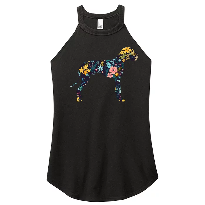 Great Dane Floral Dog Silhouette Womens Graphic Women’s Perfect Tri Rocker Tank