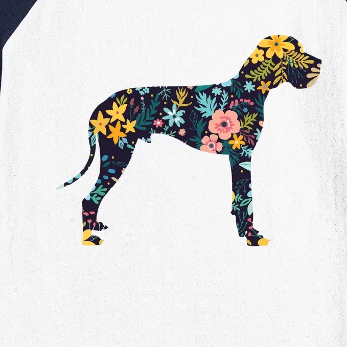 Great Dane Floral Dog Silhouette Womens Graphic Baseball Sleeve Shirt