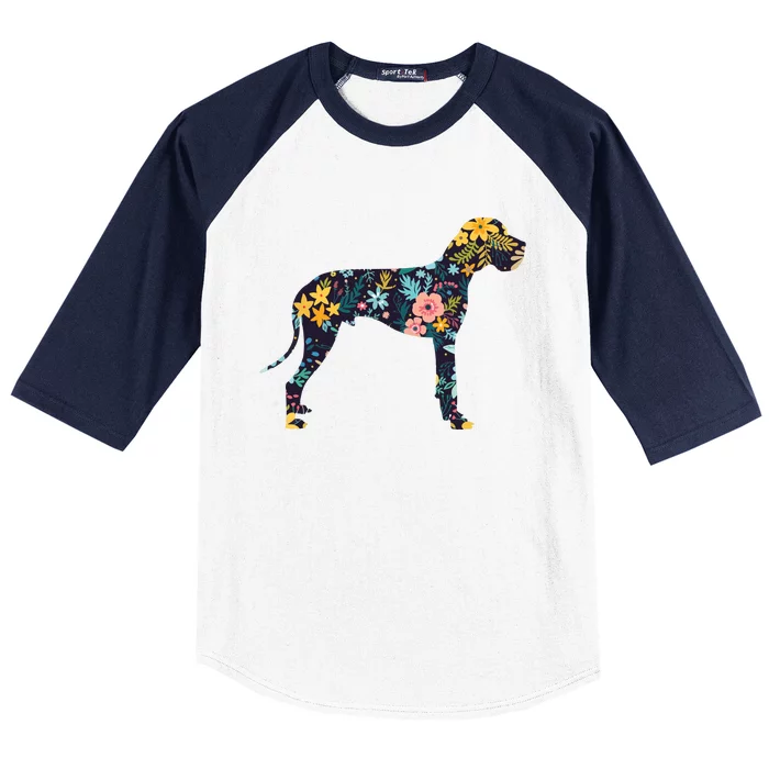 Great Dane Floral Dog Silhouette Womens Graphic Baseball Sleeve Shirt