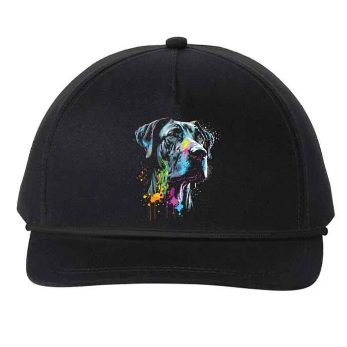 Great Dane Face Splash Art Portrait For Dog Owners Snapback Five-Panel Rope Hat