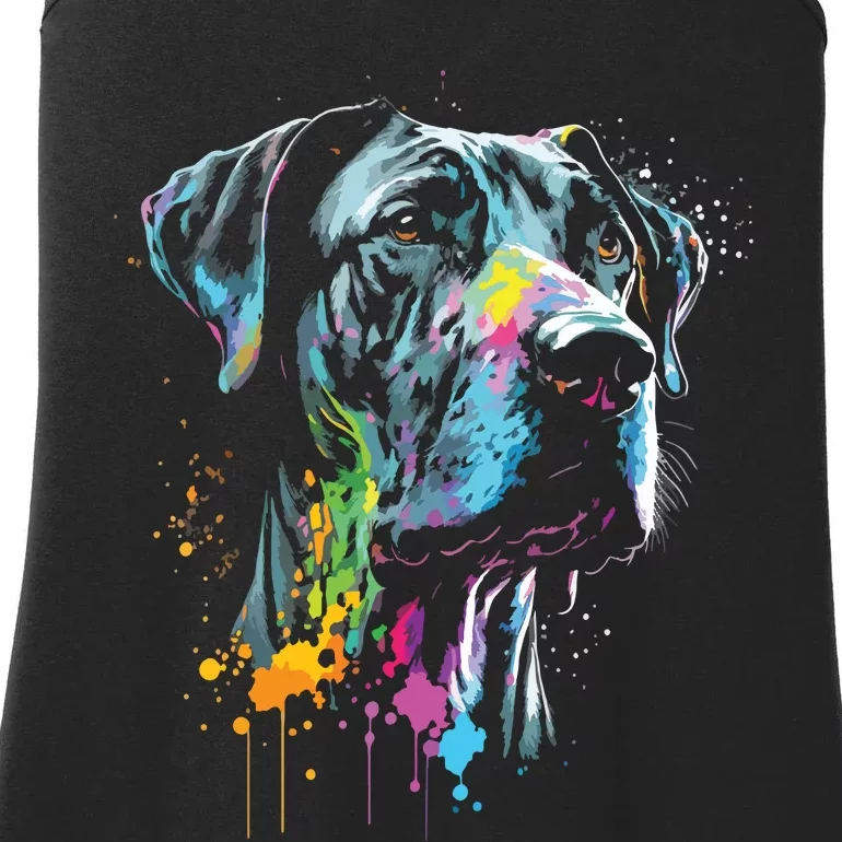 Great Dane Face Splash Art Portrait For Dog Owners Ladies Essential Tank