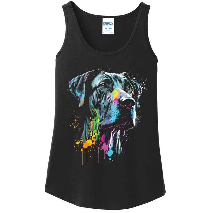 Great Dane Face Splash Art Portrait For Dog Owners Ladies Essential Tank