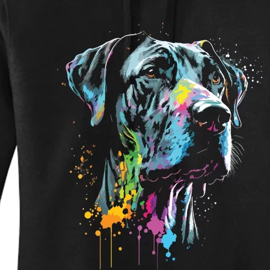 Great Dane Face Splash Art Portrait For Dog Owners Women's Pullover Hoodie