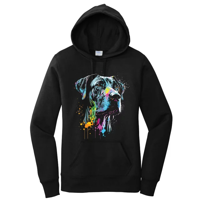 Great Dane Face Splash Art Portrait For Dog Owners Women's Pullover Hoodie