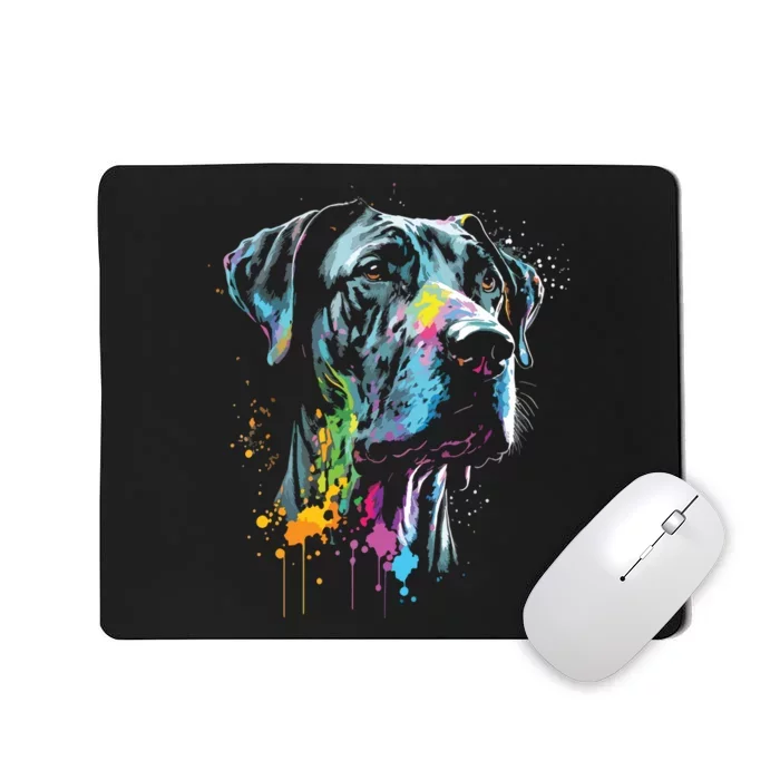 Great Dane Face Splash Art Portrait For Dog Owners Mousepad