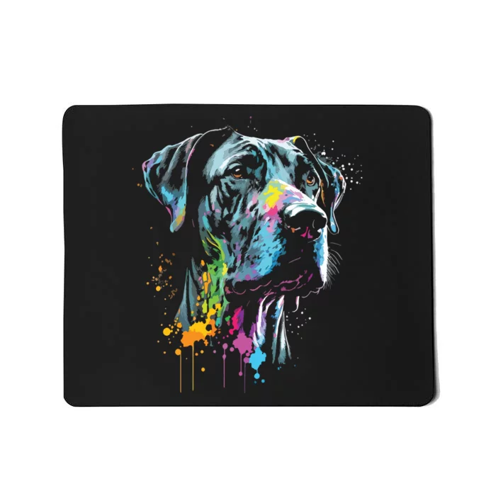 Great Dane Face Splash Art Portrait For Dog Owners Mousepad