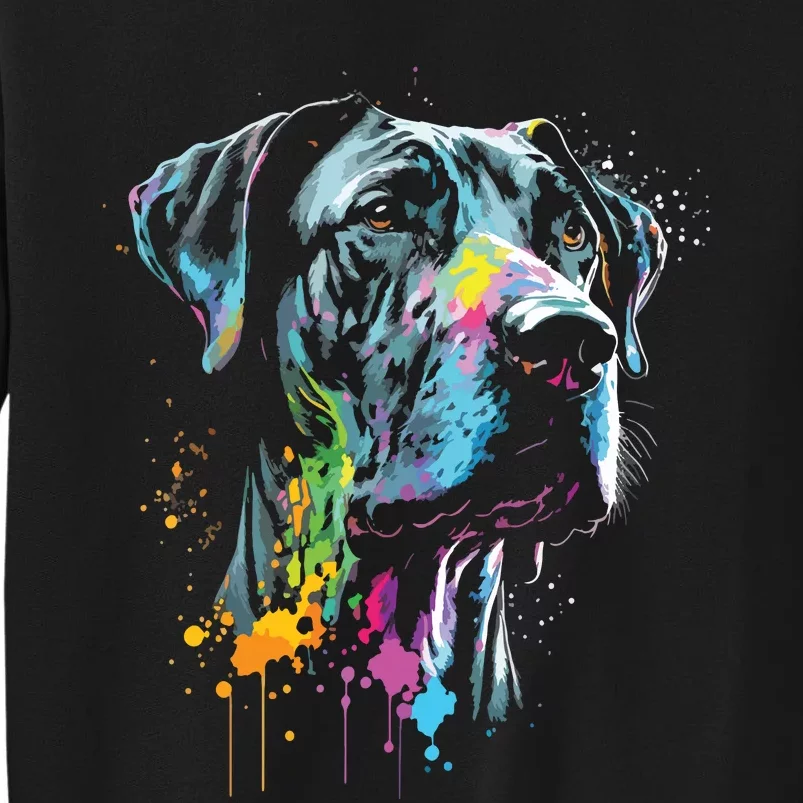 Great Dane Face Splash Art Portrait For Dog Owners Tall Sweatshirt