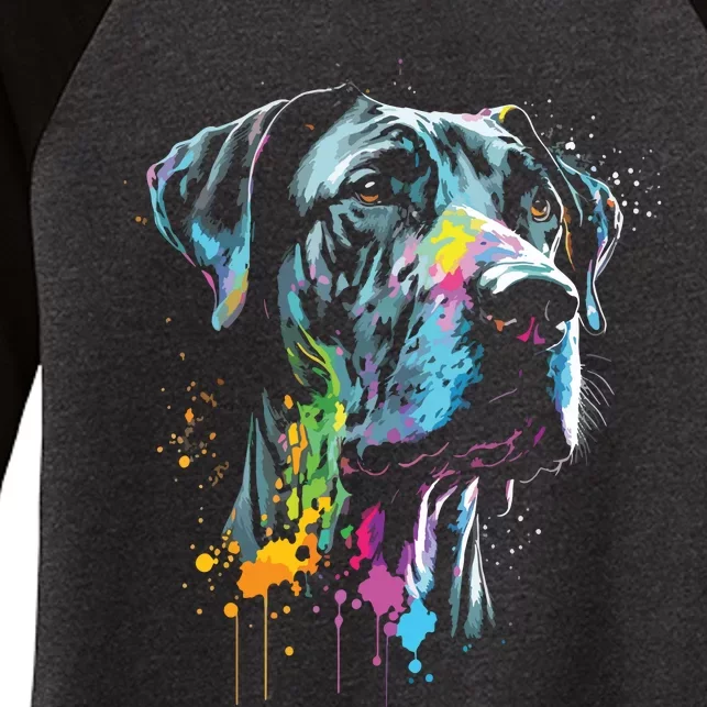 Great Dane Face Splash Art Portrait For Dog Owners Women's Tri-Blend 3/4-Sleeve Raglan Shirt