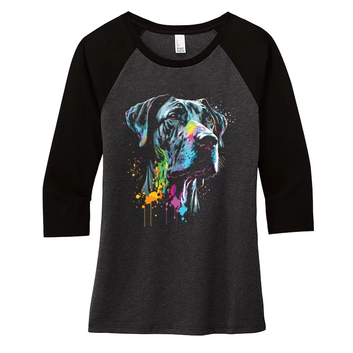 Great Dane Face Splash Art Portrait For Dog Owners Women's Tri-Blend 3/4-Sleeve Raglan Shirt