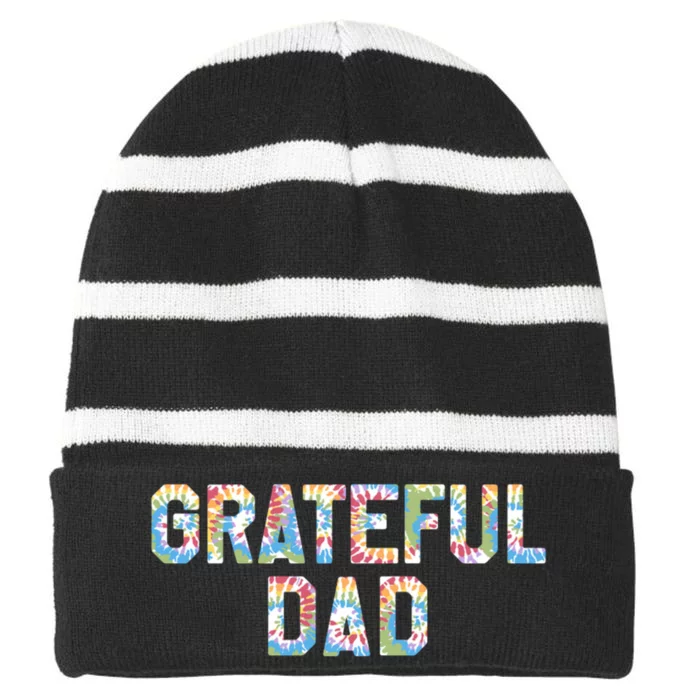 Grateful Dad Funny Fathers Day Striped Beanie with Solid Band