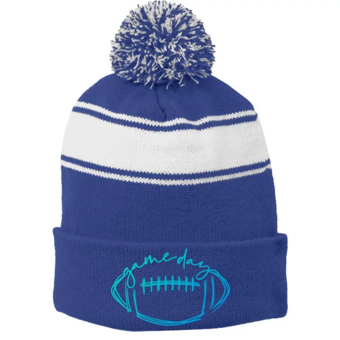 Game Day Football Game Day Vibes Football Lover Gift Stripe Pom Pom Beanie