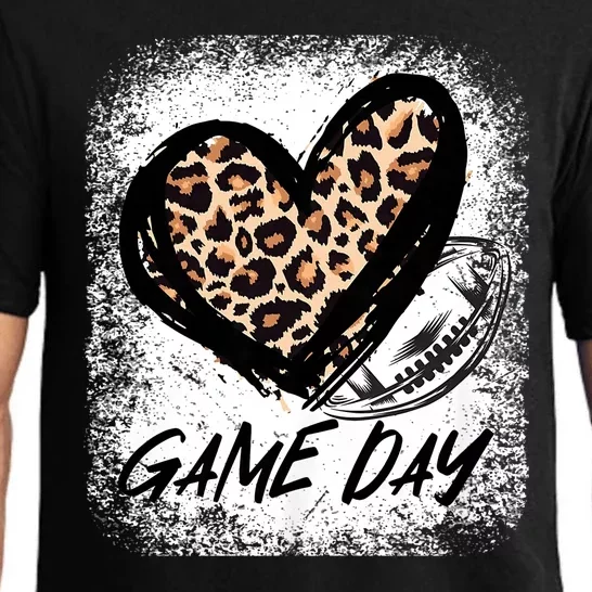 Game Day Football Leopard Print Heart Style Football Lovers Mom Bleached Pajama Set