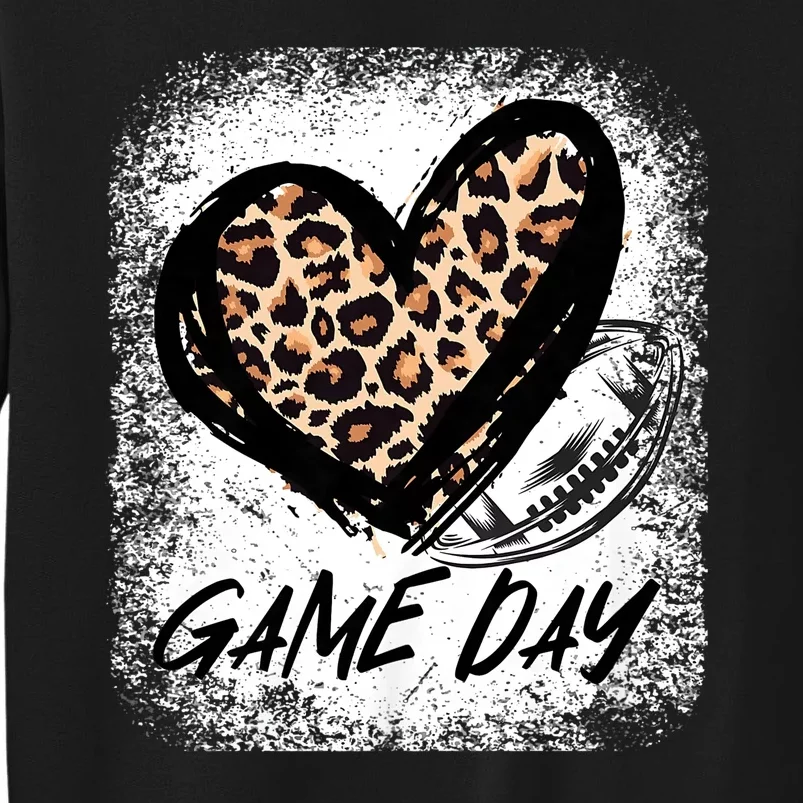 Game Day Football Leopard Print Heart Style Football Lovers Mom Bleached Tall Sweatshirt