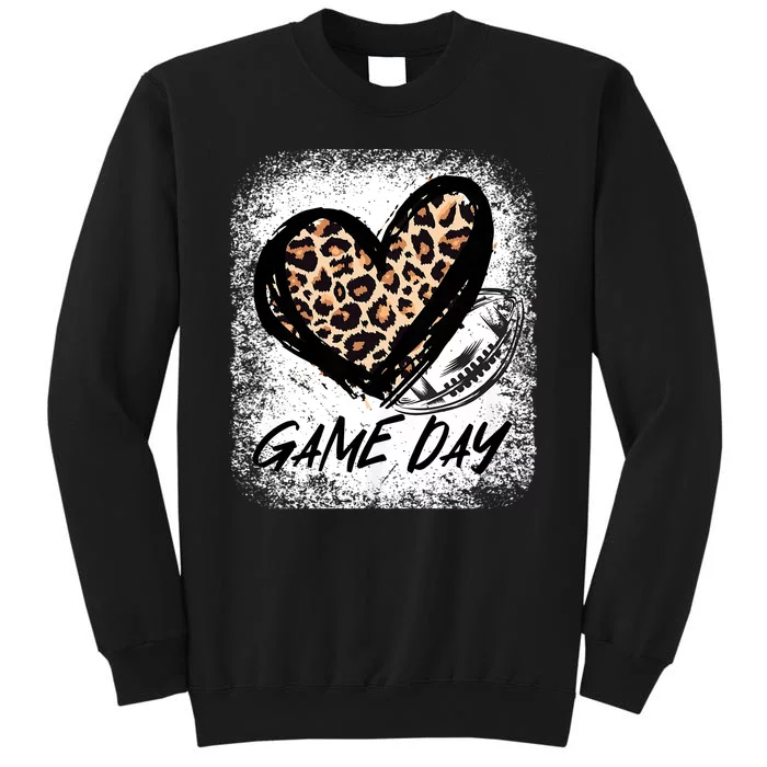 Game Day Football Leopard Print Heart Style Football Lovers Mom Bleached Tall Sweatshirt