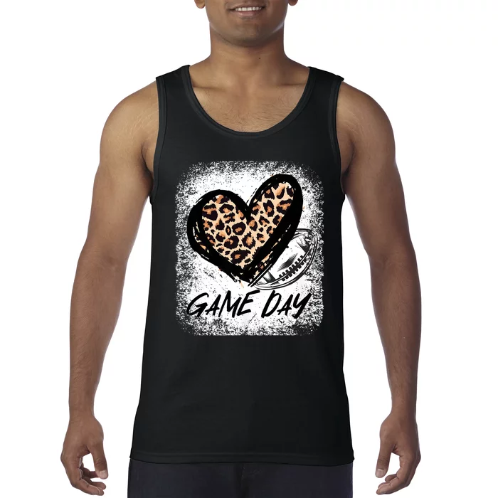 Game Day Football Leopard Print Heart Style Football Lovers Mom Bleached Tank Top