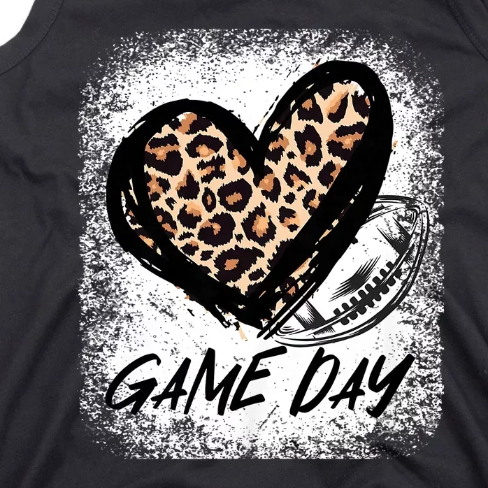 Game Day Football Leopard Print Heart Style Football Lovers Mom Bleached Tank Top