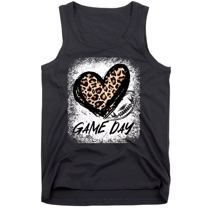 Game Day Football Leopard Print Heart Style Football Lovers Mom Bleached Tank Top