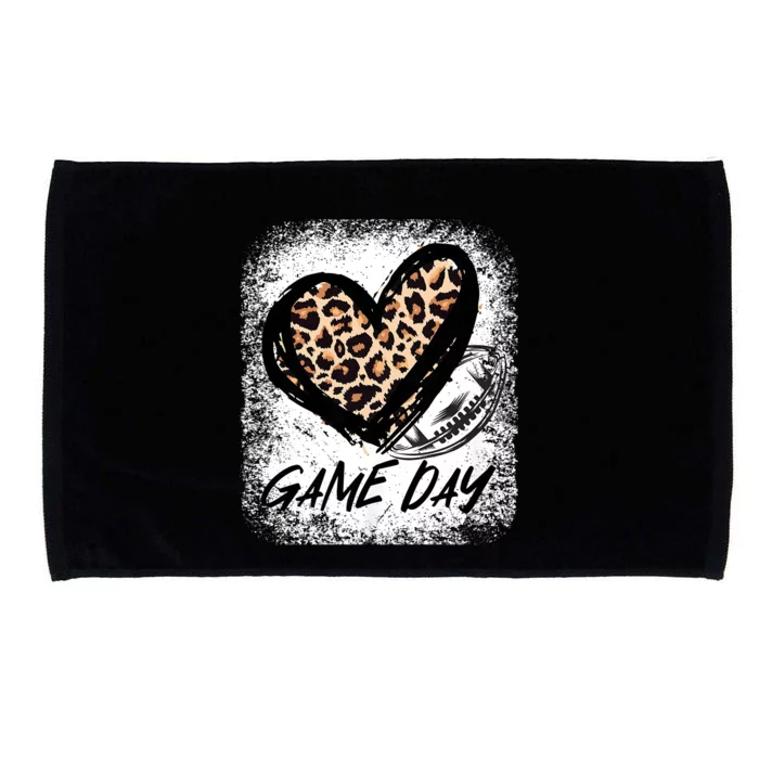 Game Day Football Leopard Print Heart Style Football Lovers Mom Bleached Microfiber Hand Towel