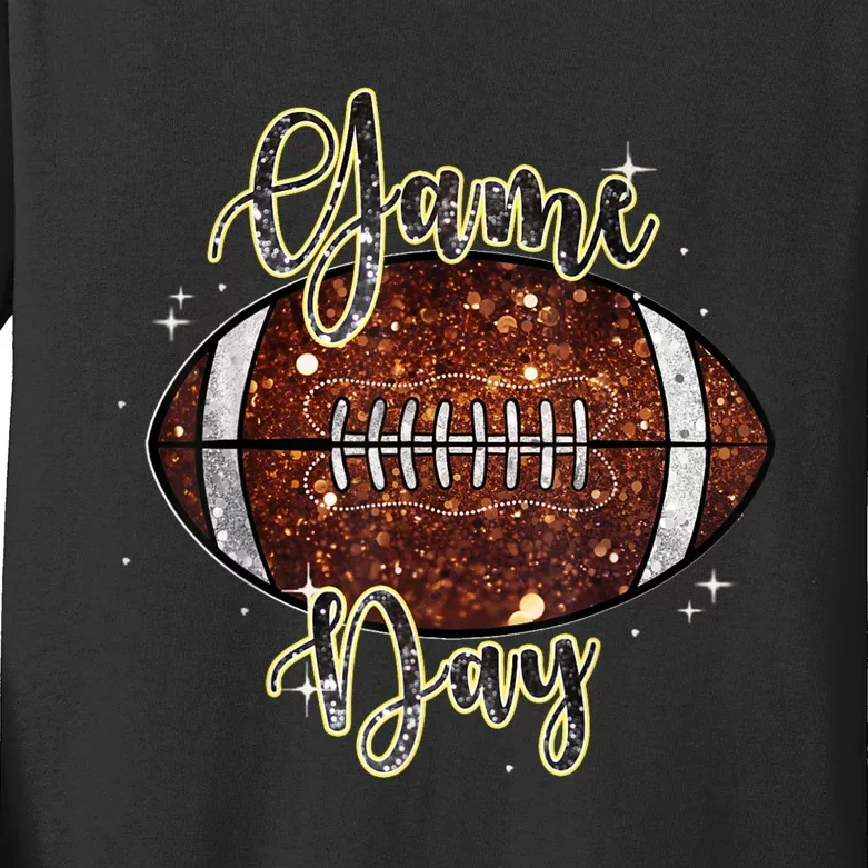 Game Day Football Bling Bling Football Lover Fall Autumn Kids Long Sleeve Shirt