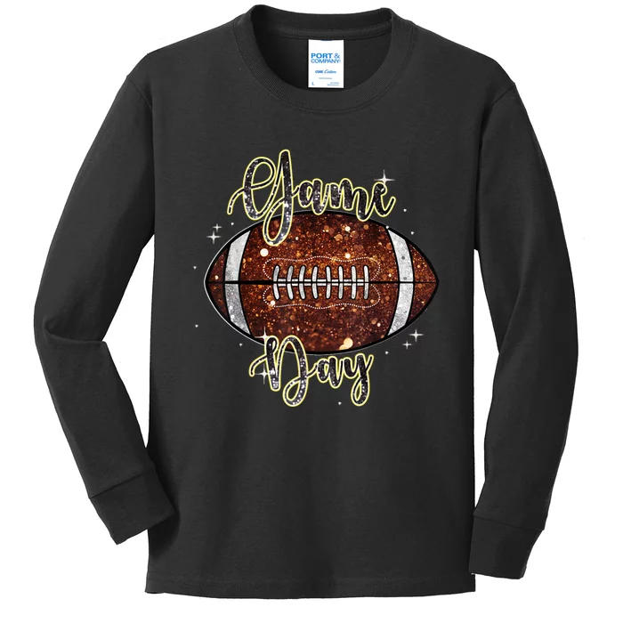 Game Day Football Bling Bling Football Lover Fall Autumn Kids Long Sleeve Shirt